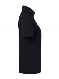 Schwarzes Damen Zip-Shirt aus Piqué mit figurbetonter Passform, kurzem Reißverschluss und elastischem Bund an Saum und Ärmeln